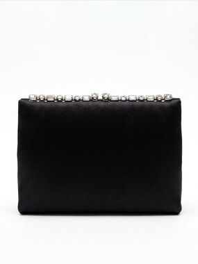 Magid Black Satin Crystal Embellished Evening Clutch Bag 5x7